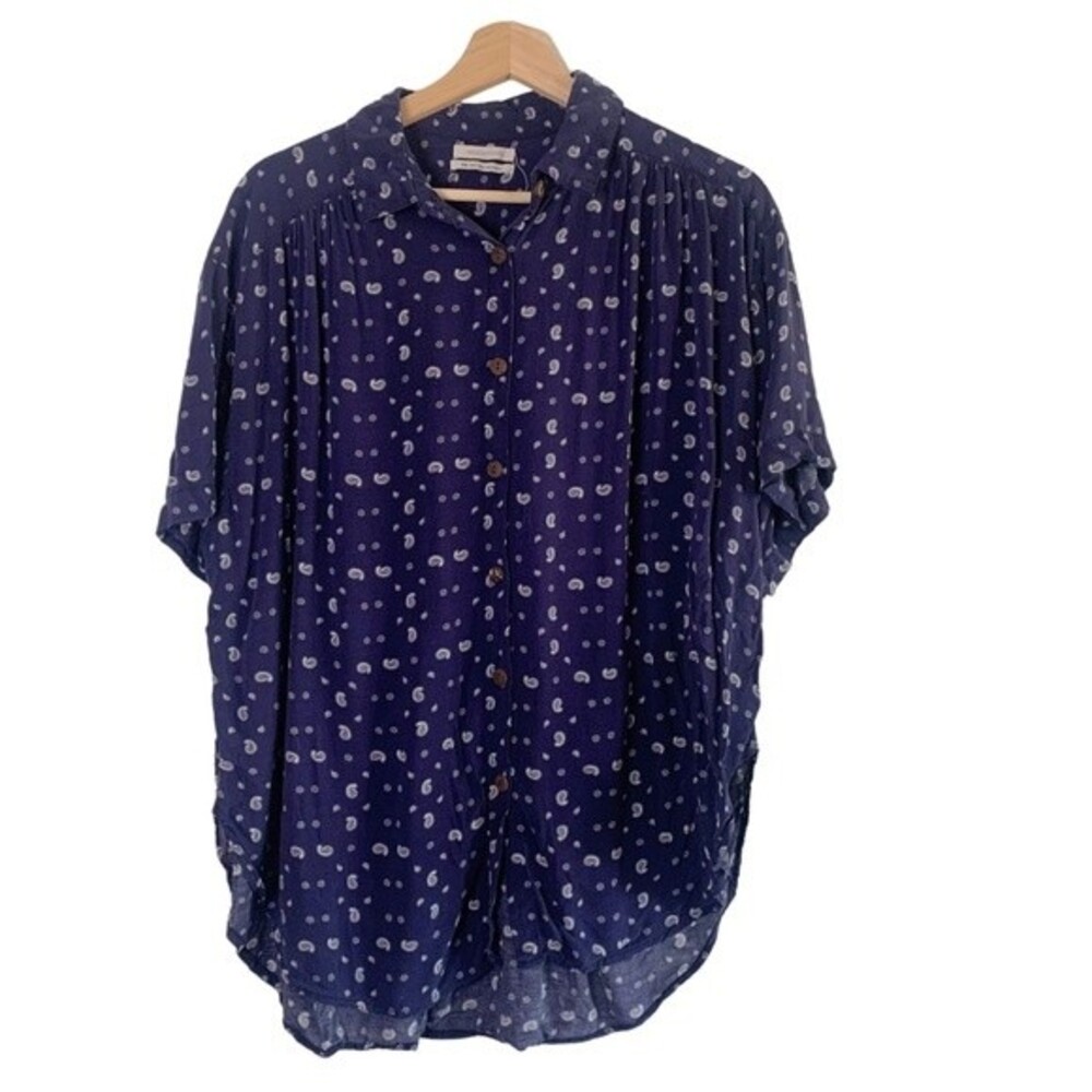 Urban Outfitters Blue Patterned Short Sleeve Button Down Blouse Size M Women